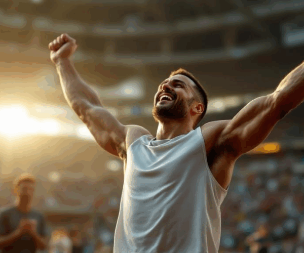 Athlete celebrating return to sport after shoulder injury recovery