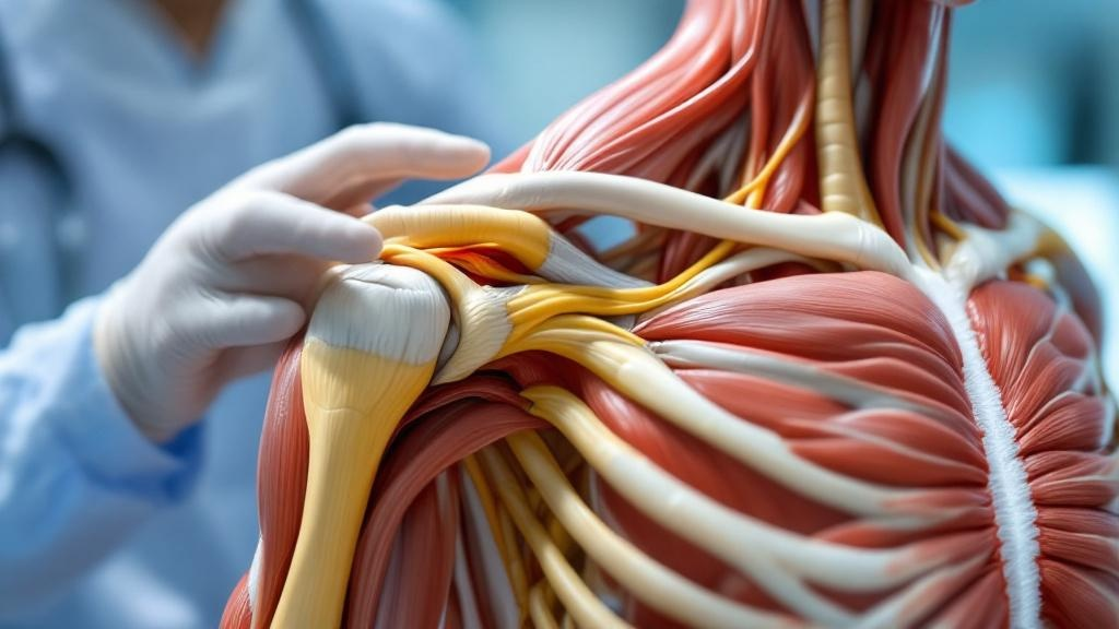 Doctor showing rotator cuff anatomy during shoulder injury consultation