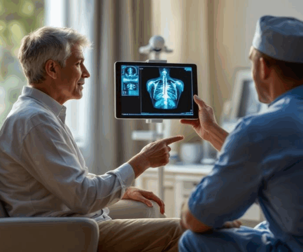 Patient consulting surgeon about shoulder arthroscopy after labrum tear diagnosis