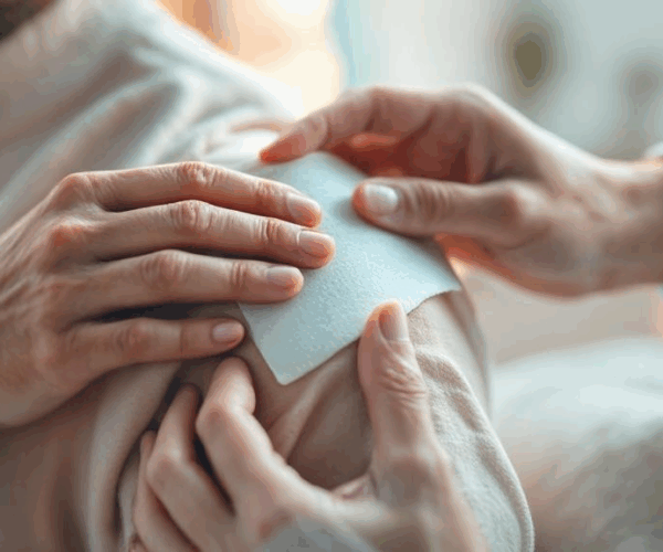 Patient applying shoulder ice therapy as part of pain relief plan