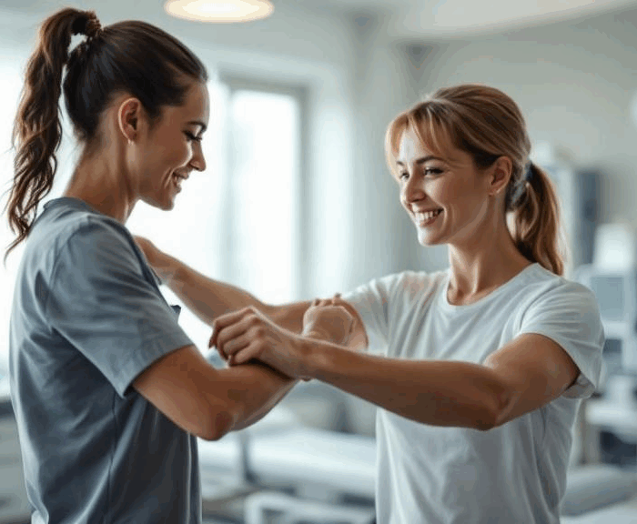 Shoulder physical therapy session with clinician in Clermont FL