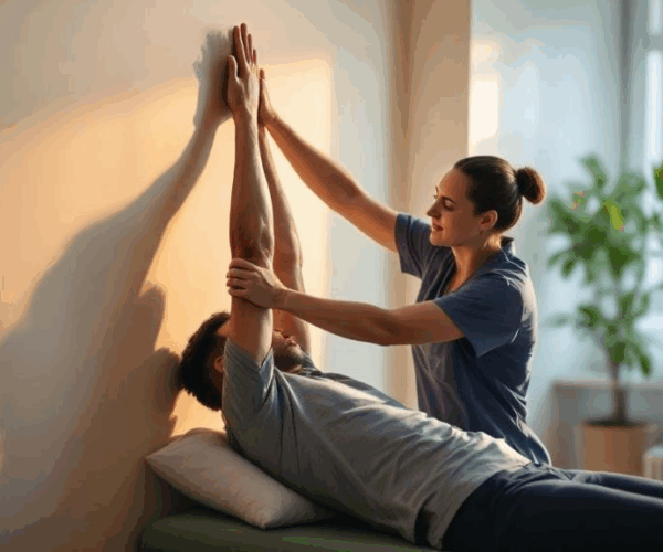 Patient performing shoulder rehabilitation exercises for injury recovery