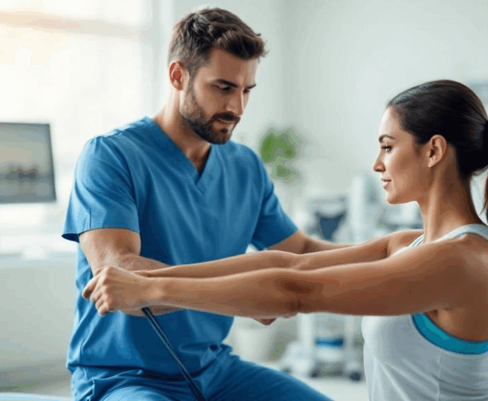 Physical therapy shoulder exercise for pain relief in Clermont clinic