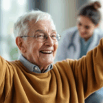 Patient showing restored shoulder movement after replacement surgery