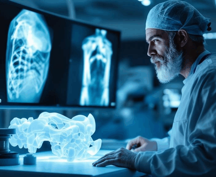 Shoulder revision surgeon reviewing failed implant imaging in Clermont