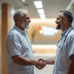 Patient shakes hands with shoulder surgeon after successful recovery in Clermont