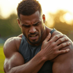 Athlete clutching shoulder injury during sports training in Clermont FL