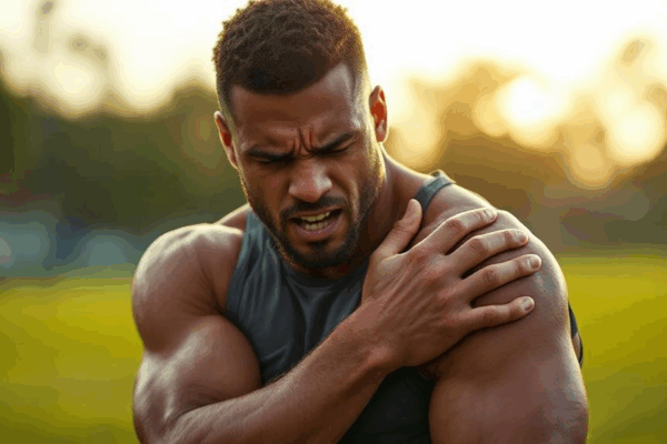 Athlete clutching shoulder injury during sports training in Clermont FL