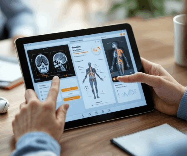 Shoulder specialist reviewing MRI via virtual screen share during telehealth visit