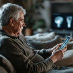 Patient consulting shoulder specialist via telehealth for pain relief in Clermont FL