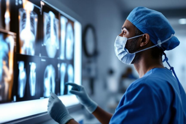 FellowshipTrained Shoulder Surgeon Reviewing XRays Before Surgery Varma Shoulder Institute Fellowship trained shoulder surgeon reviewing X rays and MRI scans before shoulder surgery at Florida Sports Injury in Clermont Florida