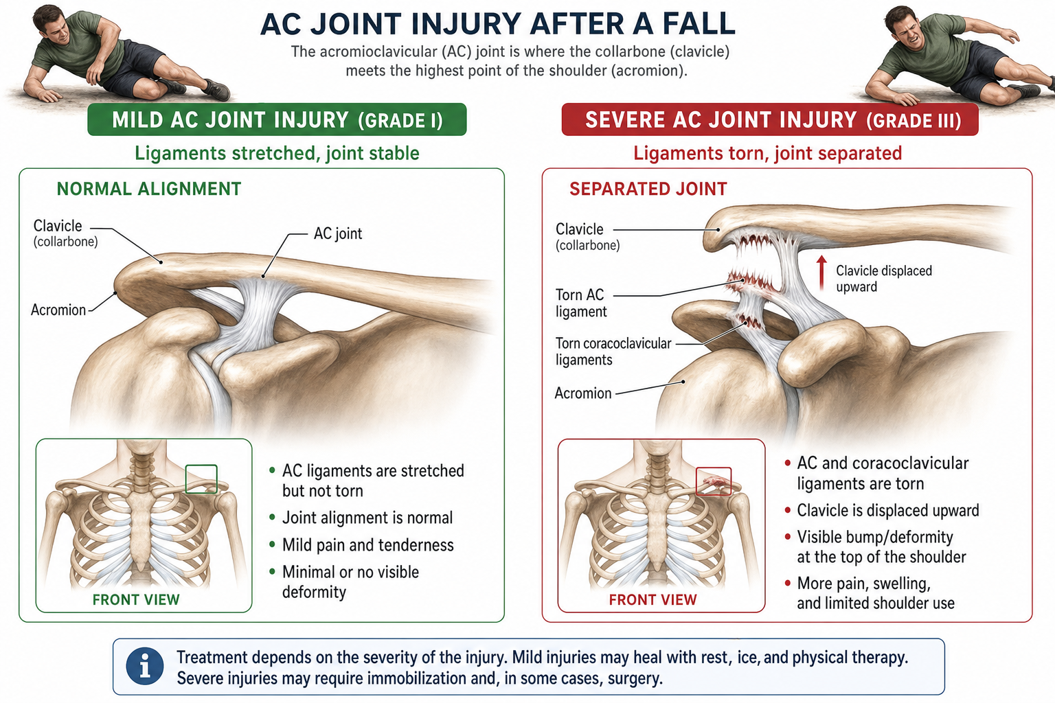 Comparison of mild versus severe AC joint separation at the top of the shoulder