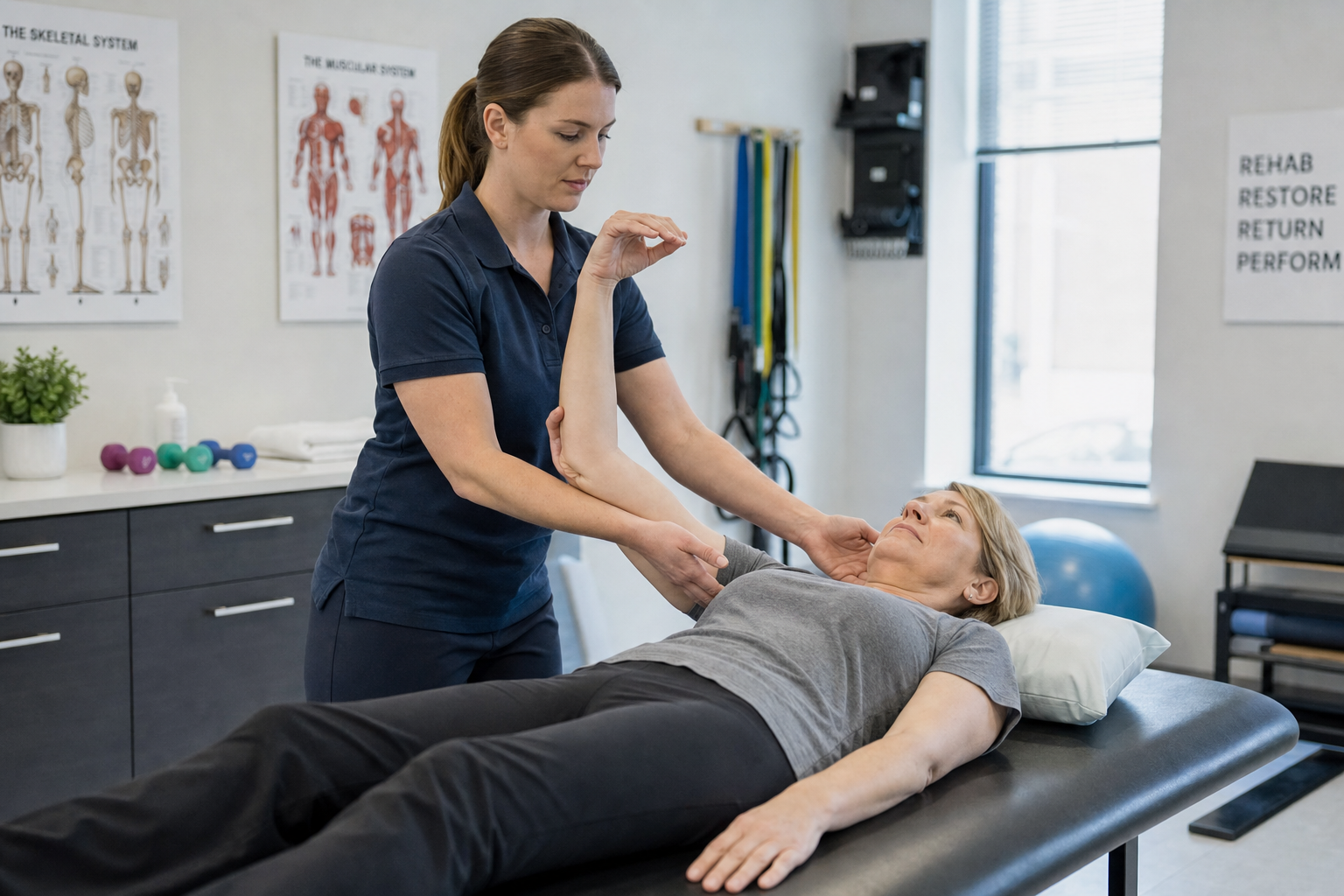 Physical therapy range of motion session after shoulder arthroscopy