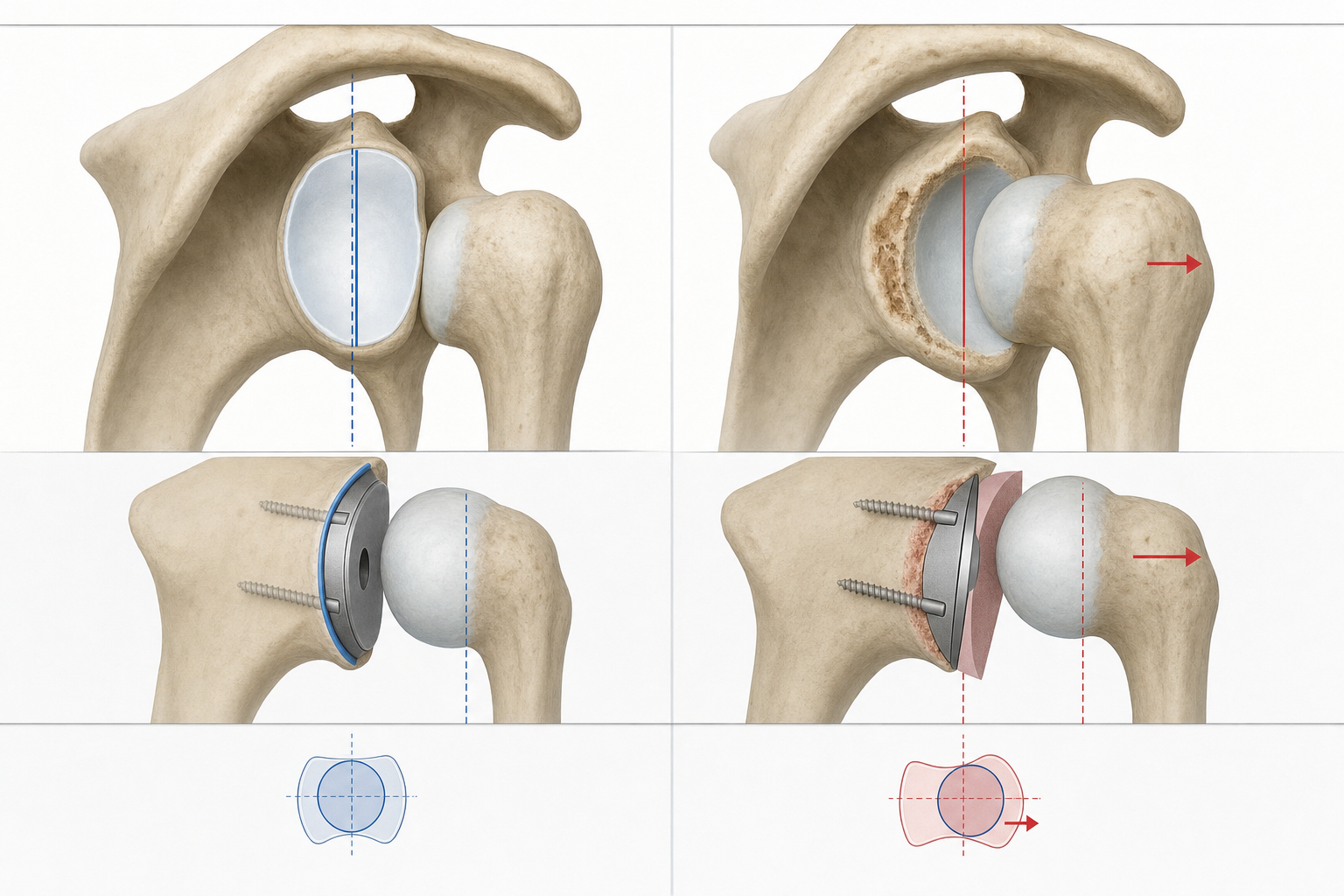 Comparison of normal glenoid alignment and retroverted glenoid with posterior wear